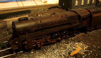 Main loco 'body-shell' fitted. undergoing testing and first layers of 'paint and weathering'..
