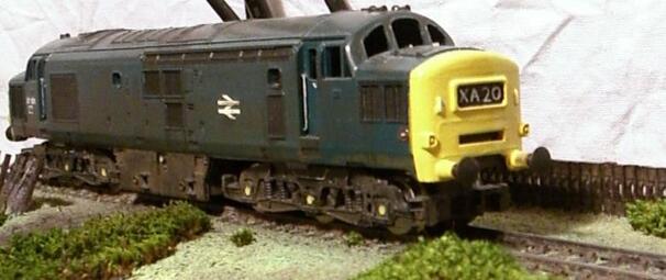 OO gauge class 37 model painted and weathered based on prototype photographs.