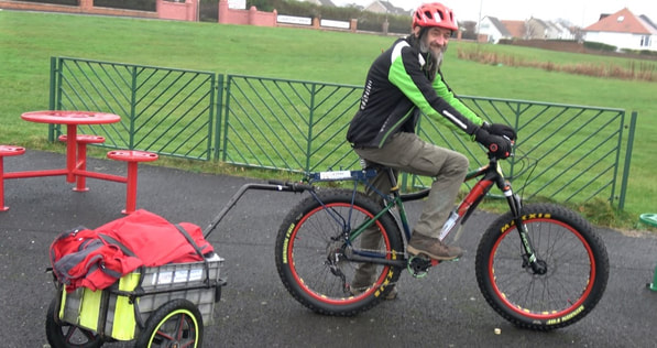 MM7WAB 'Hairy Paul' on the VooDoo fatbike with trailer in tow arriving at Ardrossan SES site.